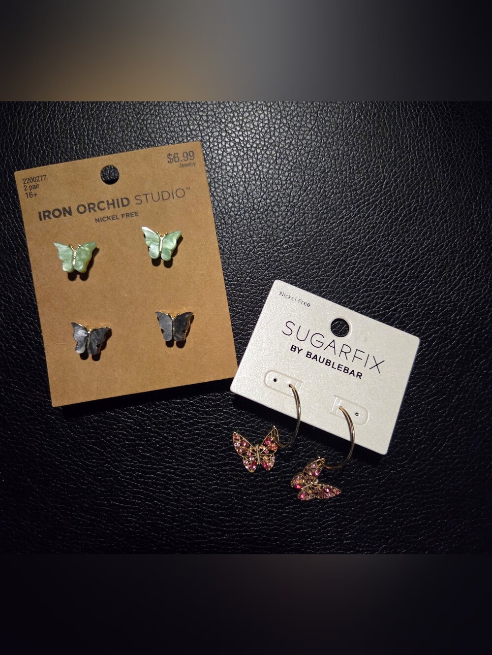 Sugarfix by BaubleBar Pink Crystal Butterfly Earrings &- Gold Tone